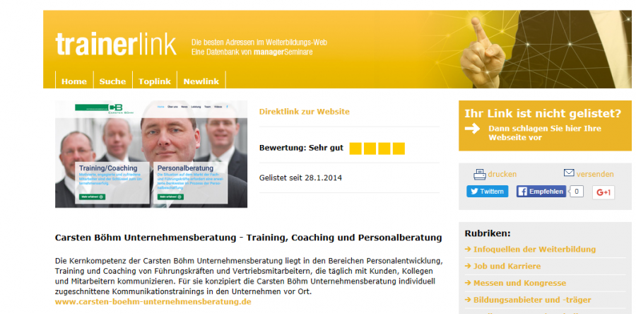 ManagerSeminare bewertet Homepage mit “sehr gut”