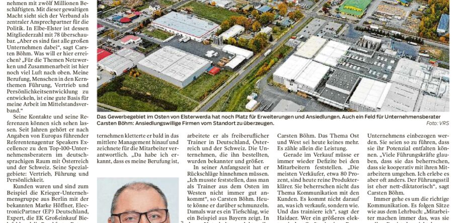 Artikel aus der Lausitzer Rundschau vom 17.02.2023 über meine Arbeit als Unternehmensberater anlässlich meiner Ernennung als Repräsentant für den BVMW